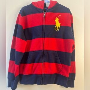 Polo by Ralph Lauren Kids Zip Hoodie Jacket in Red Navy Blue Stripes Large Logo